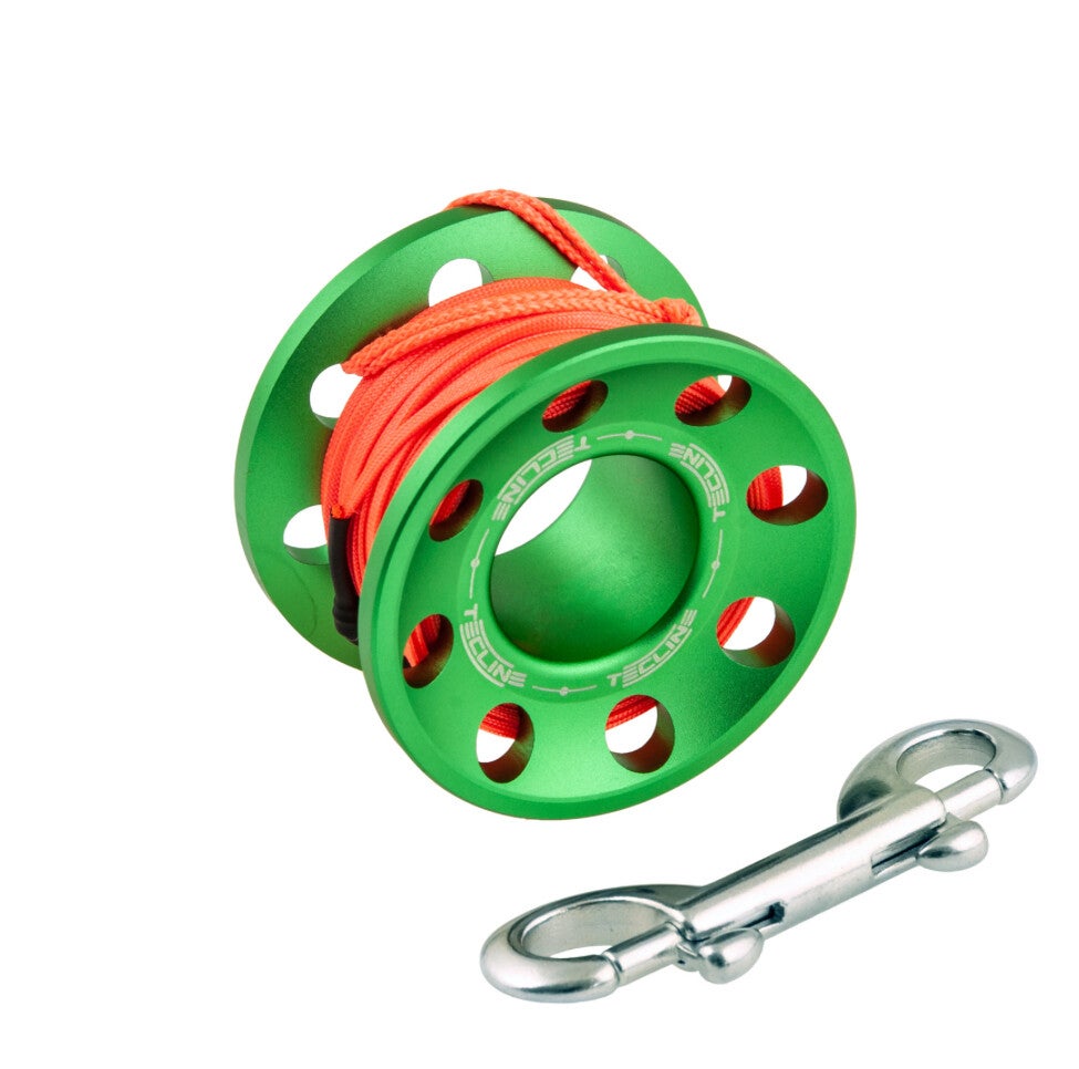 Tecline - SPOOL ALU GREEN 15 M, WITH SS 90 MM SNAP