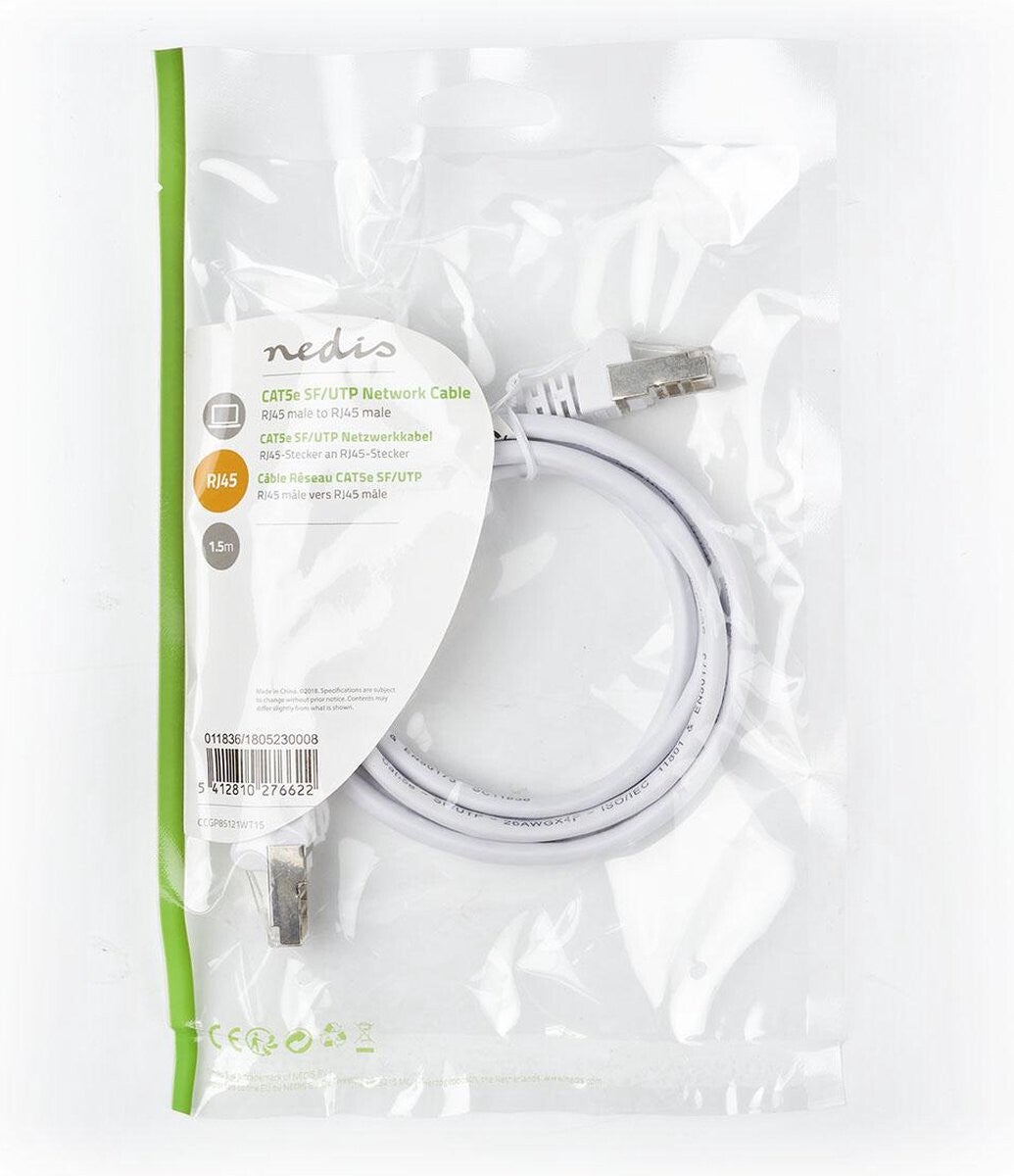 Nedis CAT5e Netwerkkabel - SF/UTP - RJ45 Male - RJ45 Male - 1.50 m - Rond - PVC - Wit