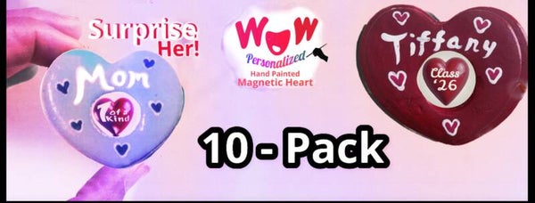 Wow Hand Painted Personalized Magnetic Heart 10 - Pack