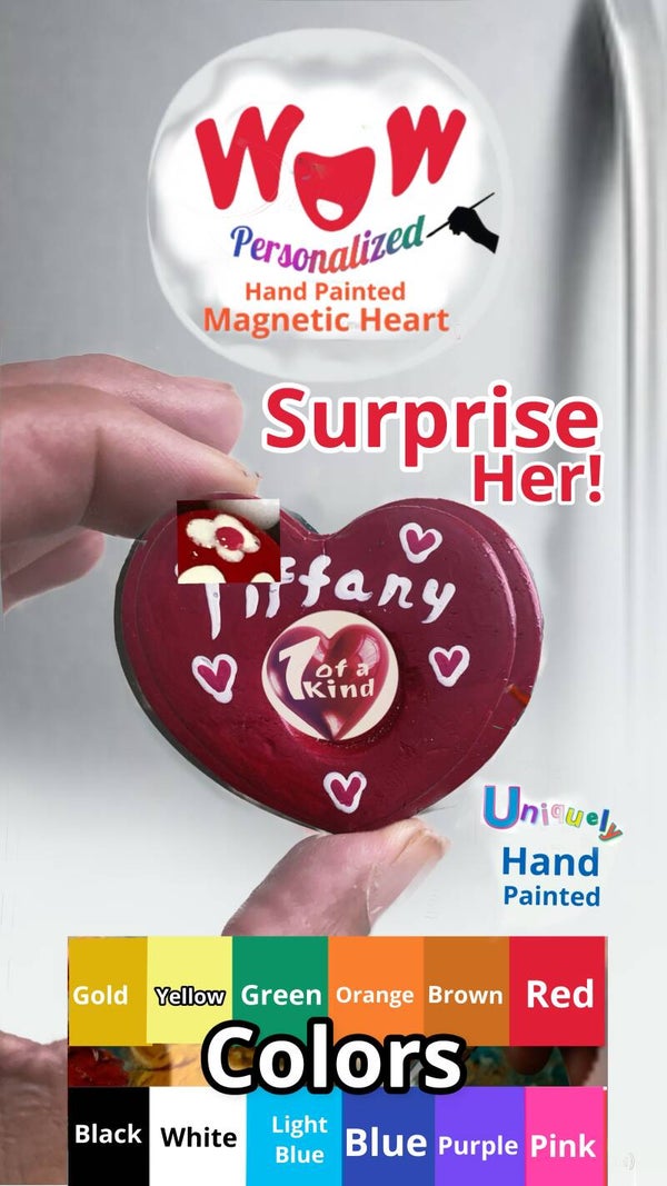 Wow Hand Painted Personalized Magnetic Heart