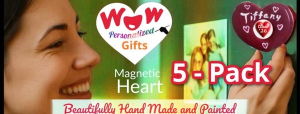 Wow Hand Painted Personalized Magnetic Heart 5 - Pack