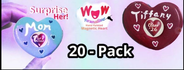 Wow Hand Painted Personalized Magnetic Heart 20 - Pack