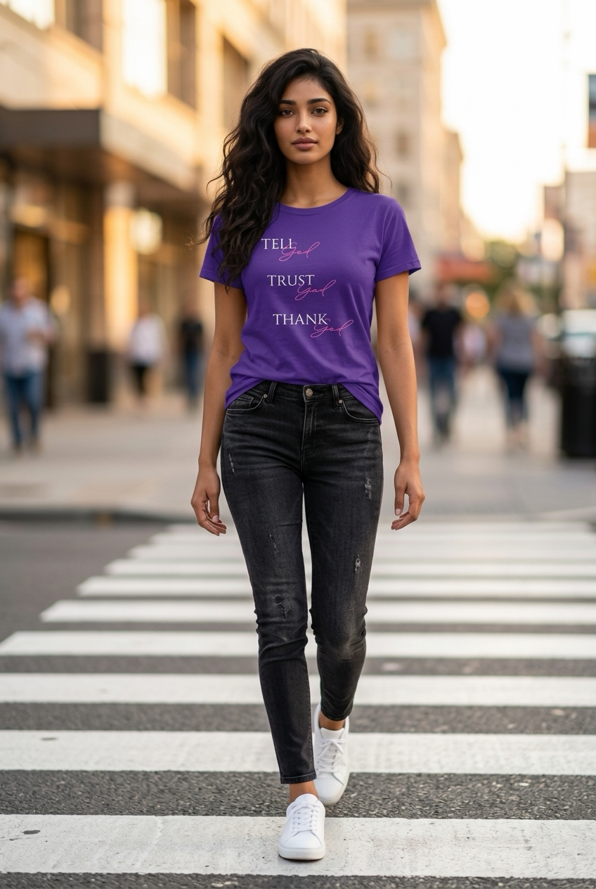 Tell God Trust God Thank God Paars met Wit en Roze