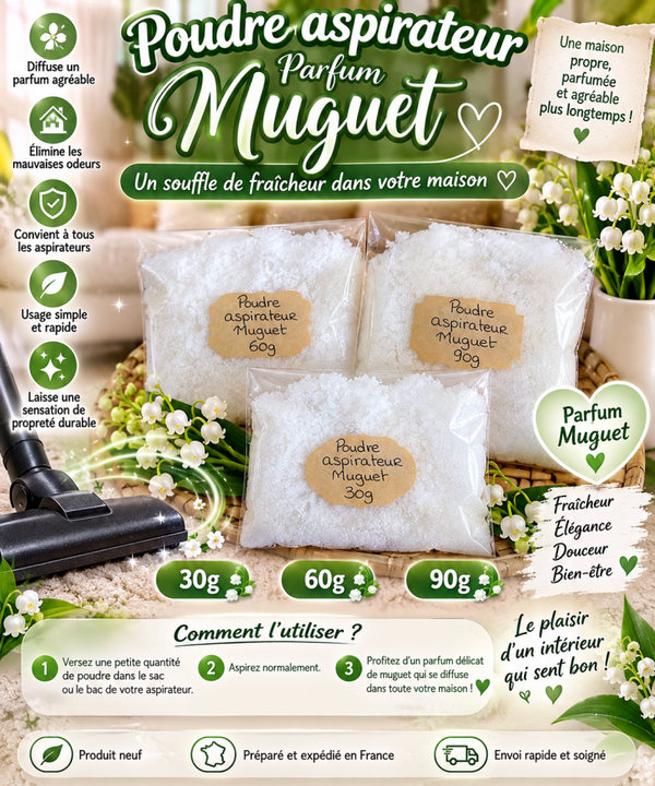 🌸 Poudre aspirateur parfum Muguet – 30g, 60g ou 90g 🌸
