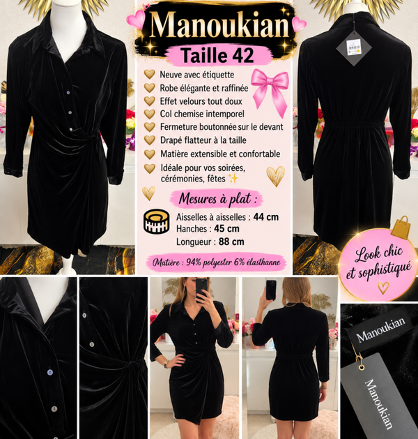🖤 Robe noire Manoukian effet velours – Taille 42 – Neuve avec étiquette ✨