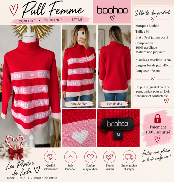 ❤️ Pull Femme Boohoo « Candy » – Taille M ❤️