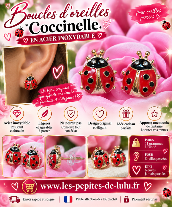 🐞 Boucles d’Oreilles Coccinelle en Acier Inoxydable – Neuves ❤️✨