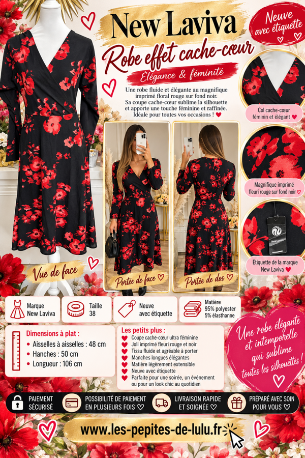 🌹 Robe fleurie cache-cœur New Laviva – Taille 38 – Neuve avec étiquette ✨