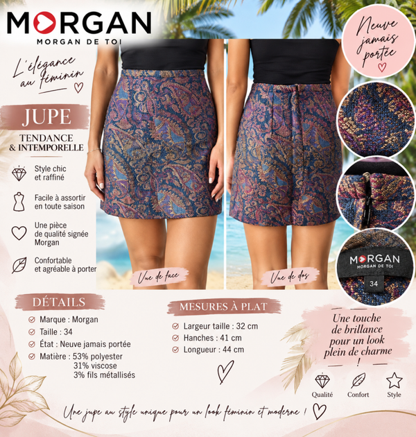 Jupe Morgan taille 34 – Motif cachemire – Neuve jamais portée ✨