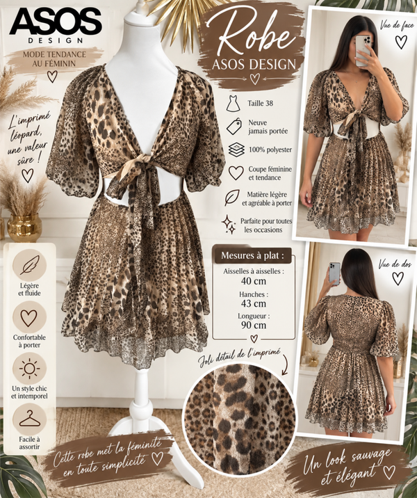 🐆 Robe ASOS DESIGN imprimé léopard – Taille 38 – Neuve