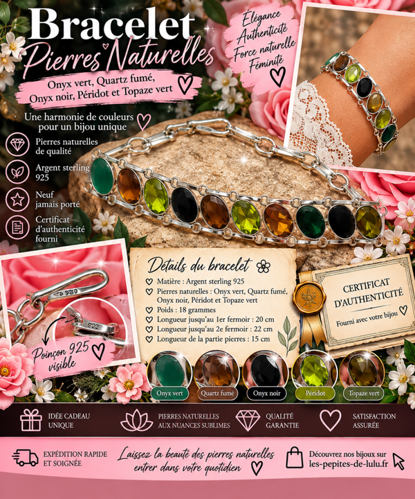 💎 Bracelet en argent sterling 925 & pierres naturelles – Pièce unique 💎