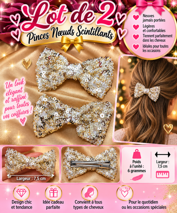✨ Lot de 2 barrettes nœuds scintillants – Élégantes & lumineuses ✨