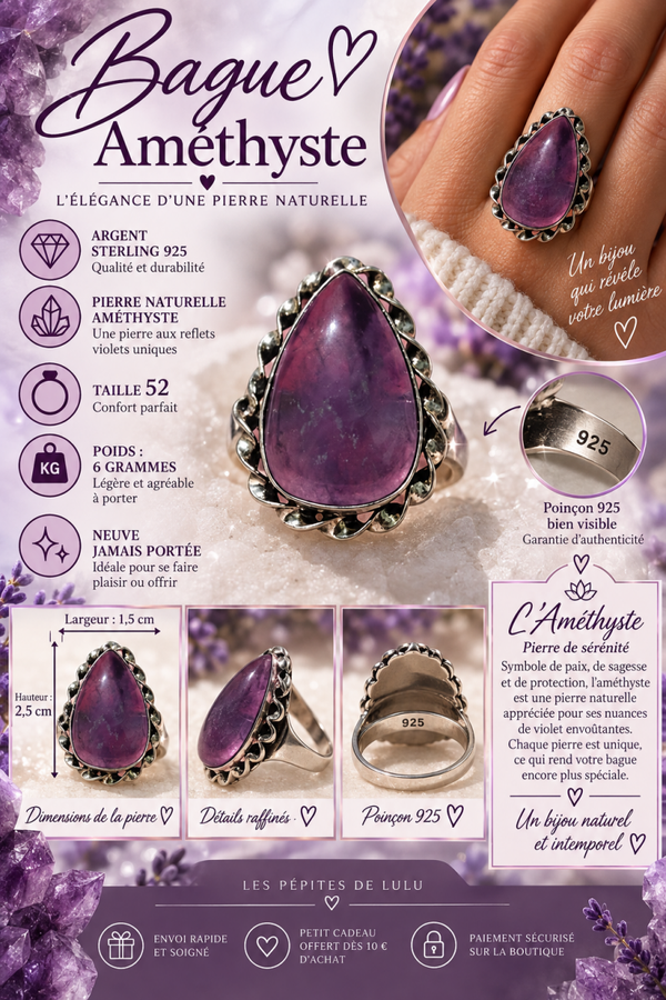 💜 Bague Améthyste – Argent Sterling 925