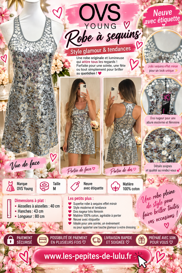 ✨ Robe à sequins argentés OVS Young – Taille M – Neuve avec étiquette ✨
