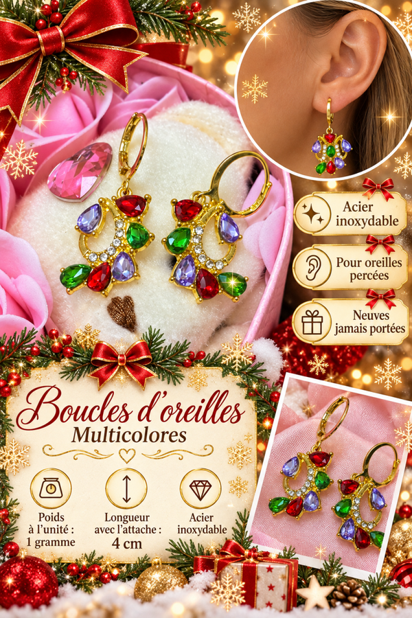 ✨ Boucles d’oreilles multicolores en acier inoxydable – Élégance & éclat ✨