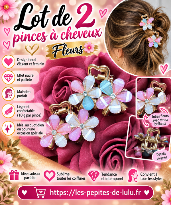 🌸 Lot de 2 pinces à cheveux fleurs pastel – Neuves sans étiquette 🌸