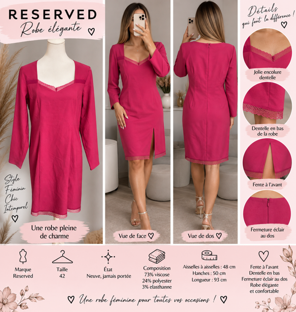 💗 Robe Reserved rose fuchsia – Taille 42 – Neuve 💗