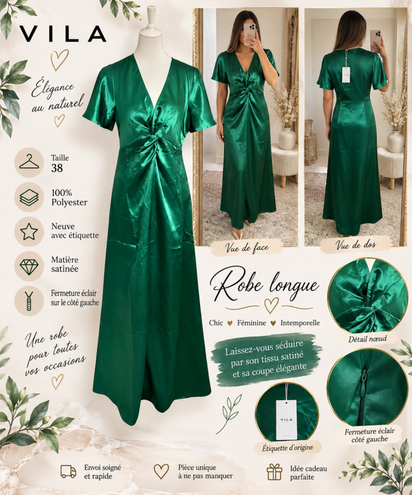 💚Robe longue satinée VILA- Taille 38 - Neuve avec étiquette