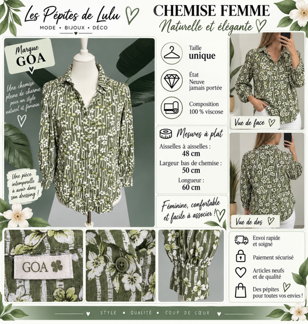 🌿 Chemise femme GOA – Taille unique – Neuve 🌿