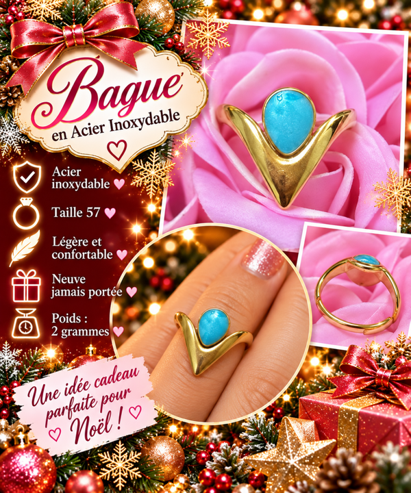 💍 Magnifique bague dorée en acier inoxydable – Pierre bleue – Taille 57 – Neuve
