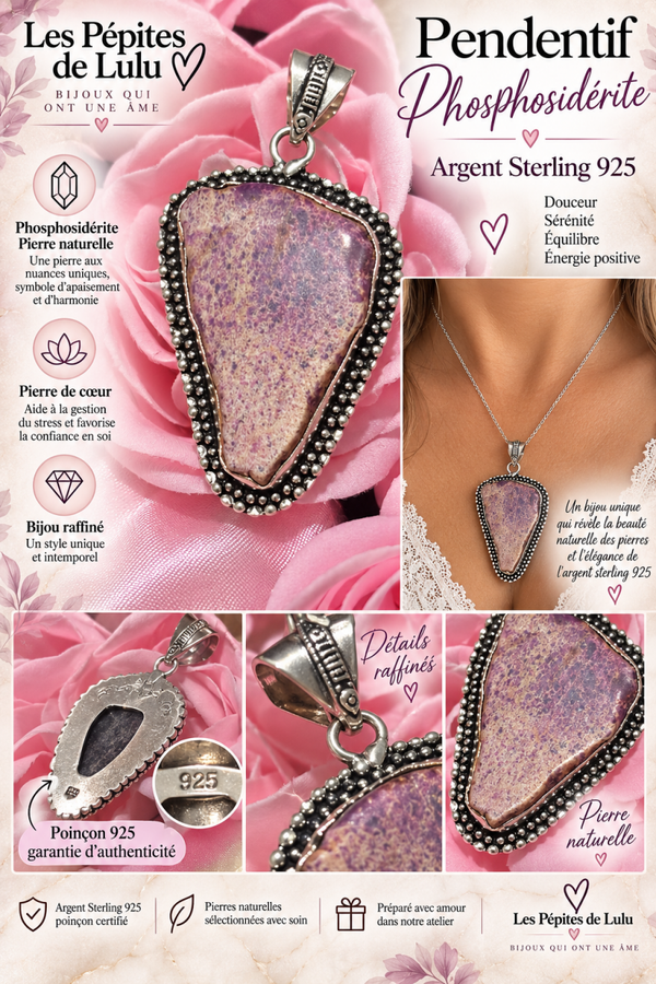 💜Pendentif phosphosidérite en argent sterling 925 💜