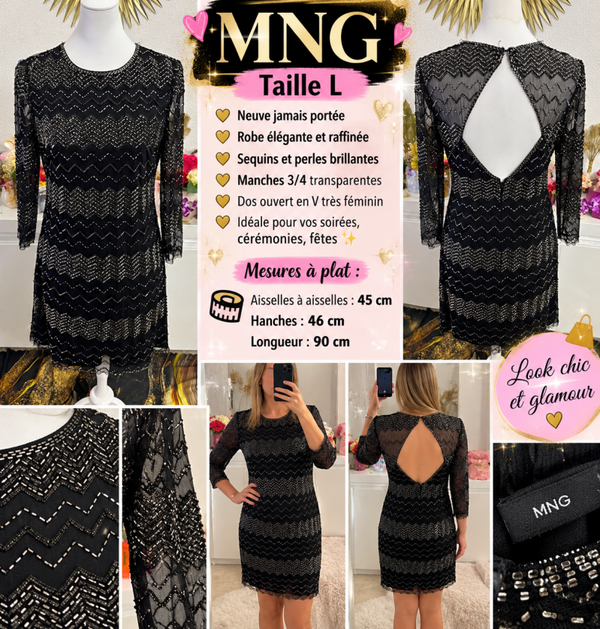 ✨ Robe noire à sequins MNG – Taille L – Neuve ✨