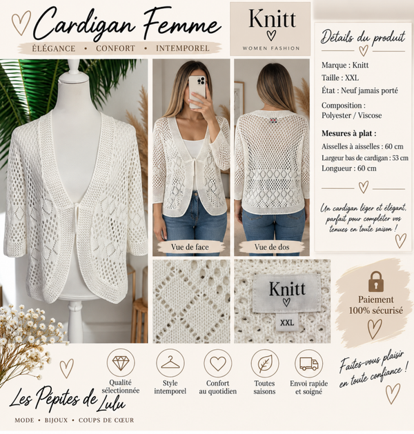 🤍 Cardigan Femme Knitt – Taille XXL 🤍