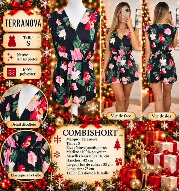 🌺 Combishort fleurie Terranova – Taille S – Neuve jamais portée – Femme 🌺