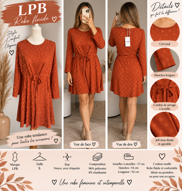 🧡 Robe LPB couleur rouille – Taille S – Neuve avec étiquette 🧡