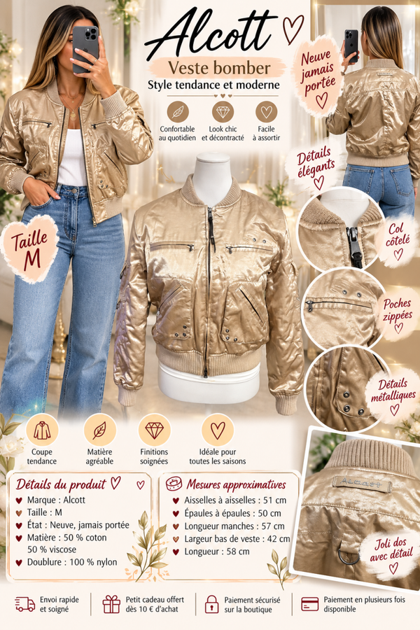 ✨ Veste bomber AL​COTT dorée – Taille M ✨