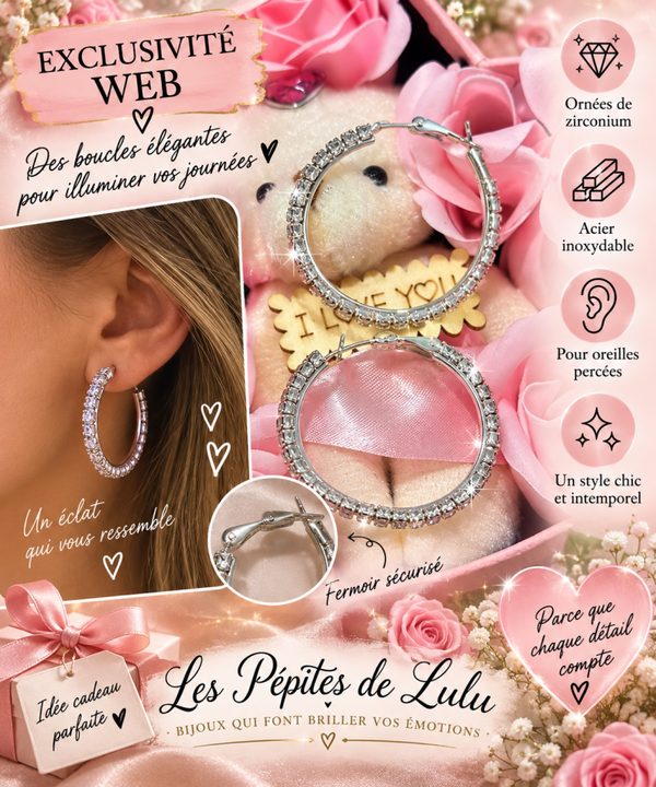 🌟Boucles d’oreilles créoles en acier inoxydable avec zirconiums