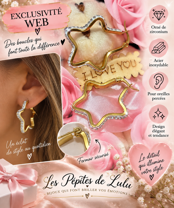 🌟 Boucles d’oreilles étoiles en acier inoxydable et zirconium