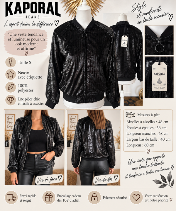 🖤 Veste Kaporal noire brillante – Taille S 🖤