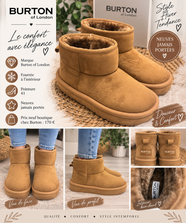 🤎 Bottines fourrées Burton of London – Pointure 41 – Neuves