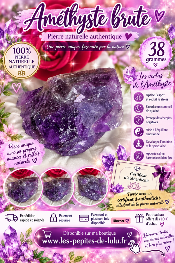 💜 Améthyste brute naturelle – 38 g | Pierre naturelle authentique