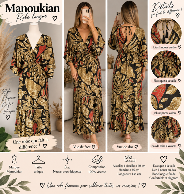 ✨ Robe longue Manoukian imprimée – Taille unique – Neuve avec étiquette ✨