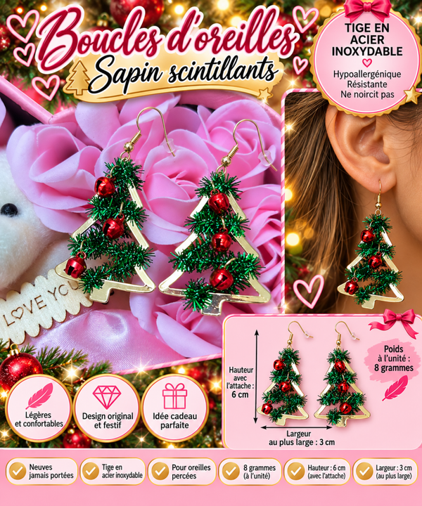 🎄 Boucles d’oreilles Sapins de Noël – Vert & Rouge ✨