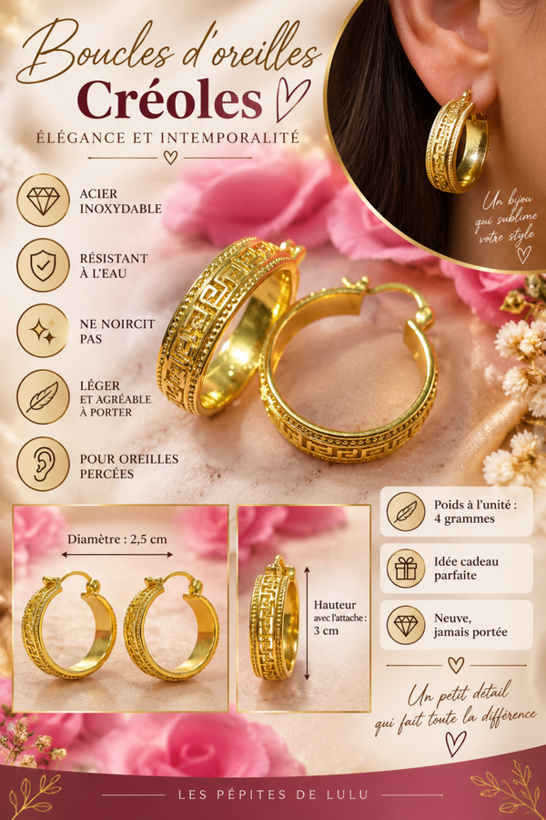 ✨ Boucles d’oreilles créoles dorées – Acier inoxydable ✨