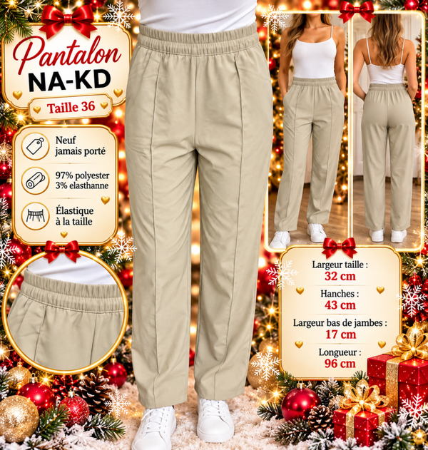 Pantalon Femme NA-KD Beige – Taille 36 – Neuf – Taille Élastique – Chic & Confortable