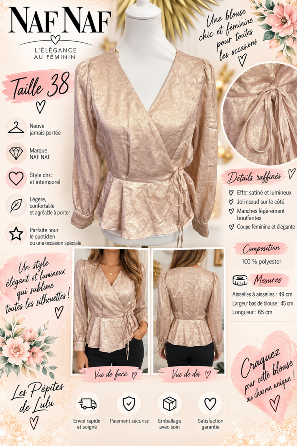 ✨ Blouse NAF NAF satinée – Taille 38 – Neuve