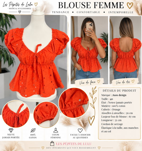 🧡 Blouse femme ASOS DESIGN orange – Taille 40 🧡