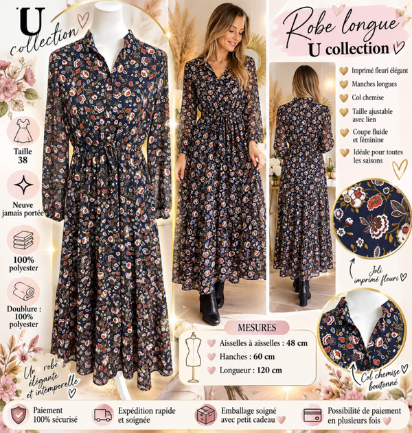 🌸 Robe longue fleurie U Collection – Taille 38 – Neuve 🌸