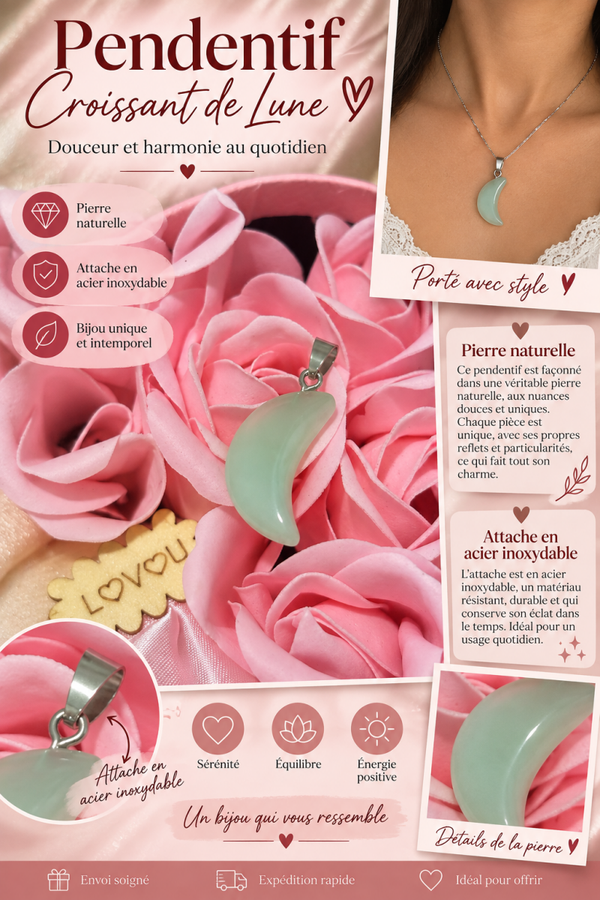 🌙 Pendentif Croissant de Lune – Attache en acier inoxydable 🌙