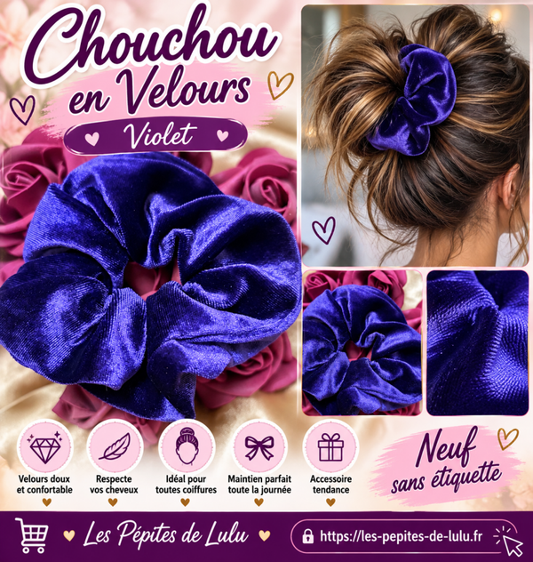 💜 Chouchou en velours violet – Neuf 💜