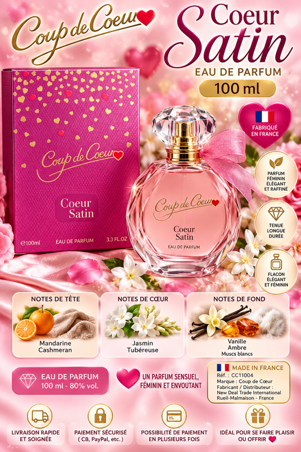 💖 Coup de Cœur – Cœur Satin – Eau de Parfum Femme 100 ml – Neuf