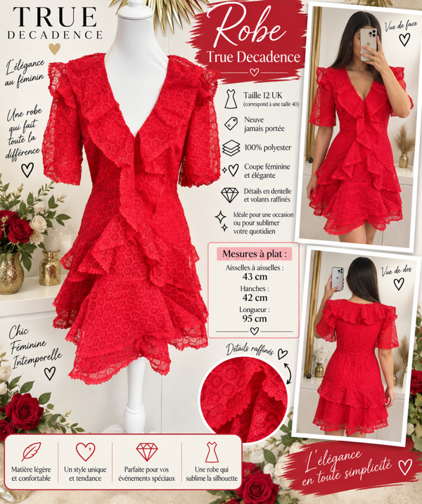 ❤️ Robe rouge en dentelle True Decadence – Taille 12 UK / 40 FR – Neuve