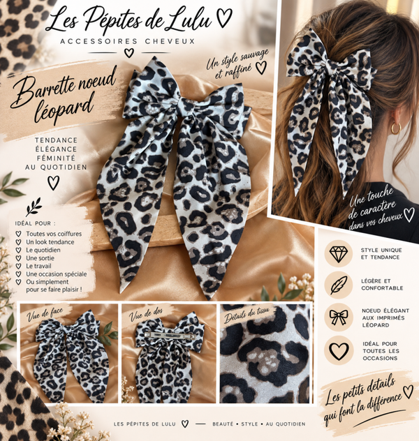 🎀 Barrette grand nœud léopard – Neuve