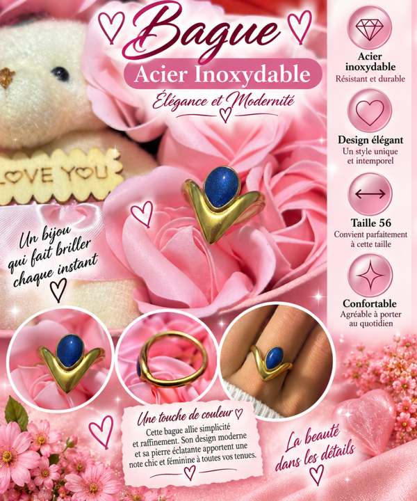 💙 Bague acier inoxydable pierre bleue