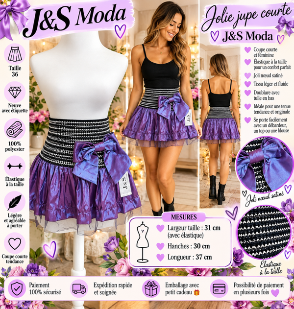 💜 Jupe courte J&S Moda Bleue/violette – Taille 36 – Neuve avec étiquette 💜