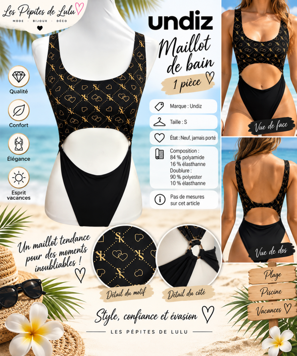 👙 Maillot de bain 1 pièce Undiz – Taille S 🖤✨